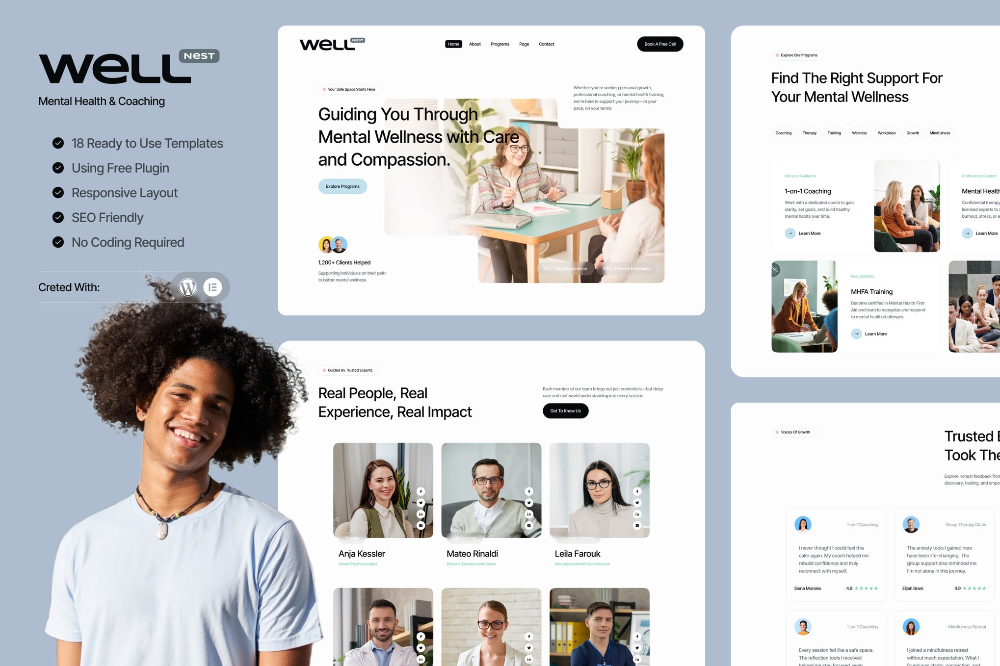 Well – Mental Health & Coaching Elementor Template — Elementor template kit cover