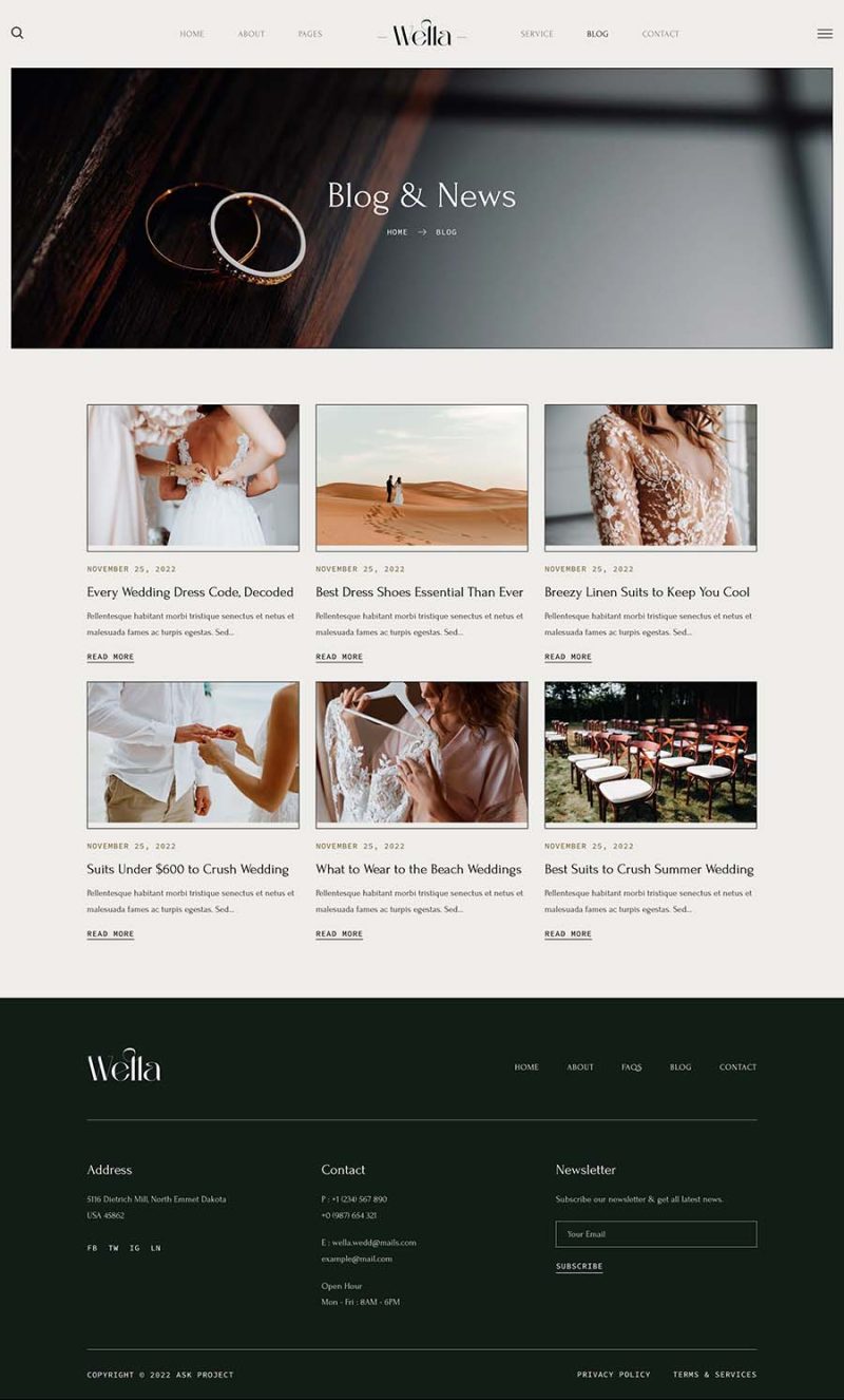Blog — Wella - Wedding & Event Planner Elementor Template