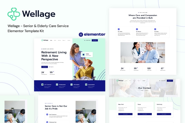 Wellage - Senior & Elderly Care Service Elementor Template — Elementor template kit cover