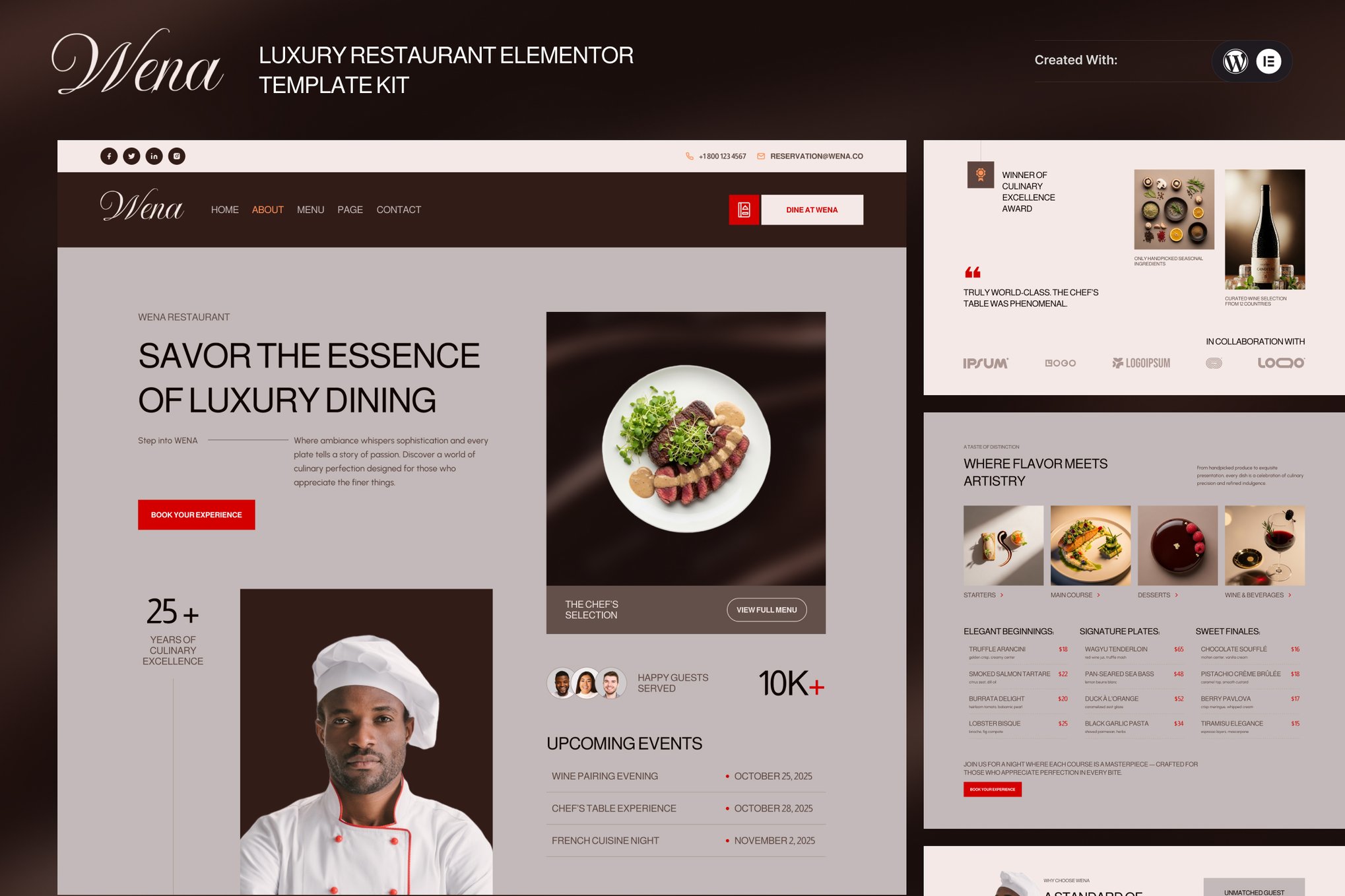 Wena - Luxury Restaurant Elementor Template — Elementor template kit cover