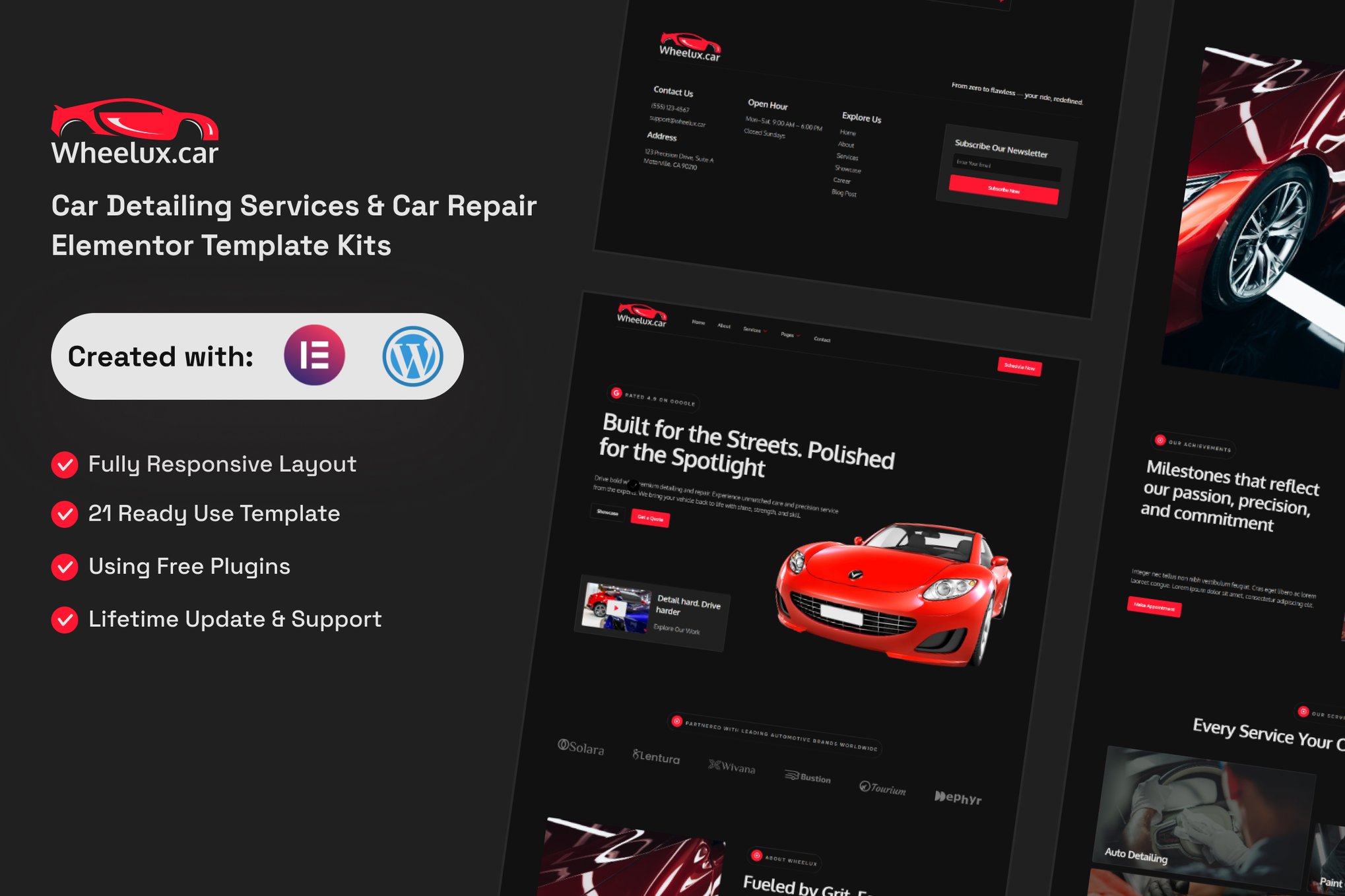Wheelux - Car Detailing Services & Car Repair Elementor Template Kits Elementor Template — Elementor template kit cover