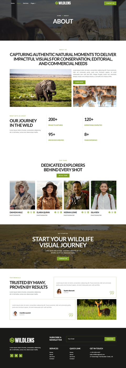 About — Wildlens - Wildlife Photography Portfolio Elementor Template