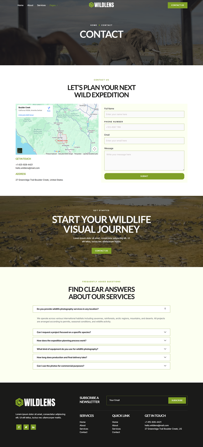 Contact — Wildlens - Wildlife Photography Portfolio Elementor Template