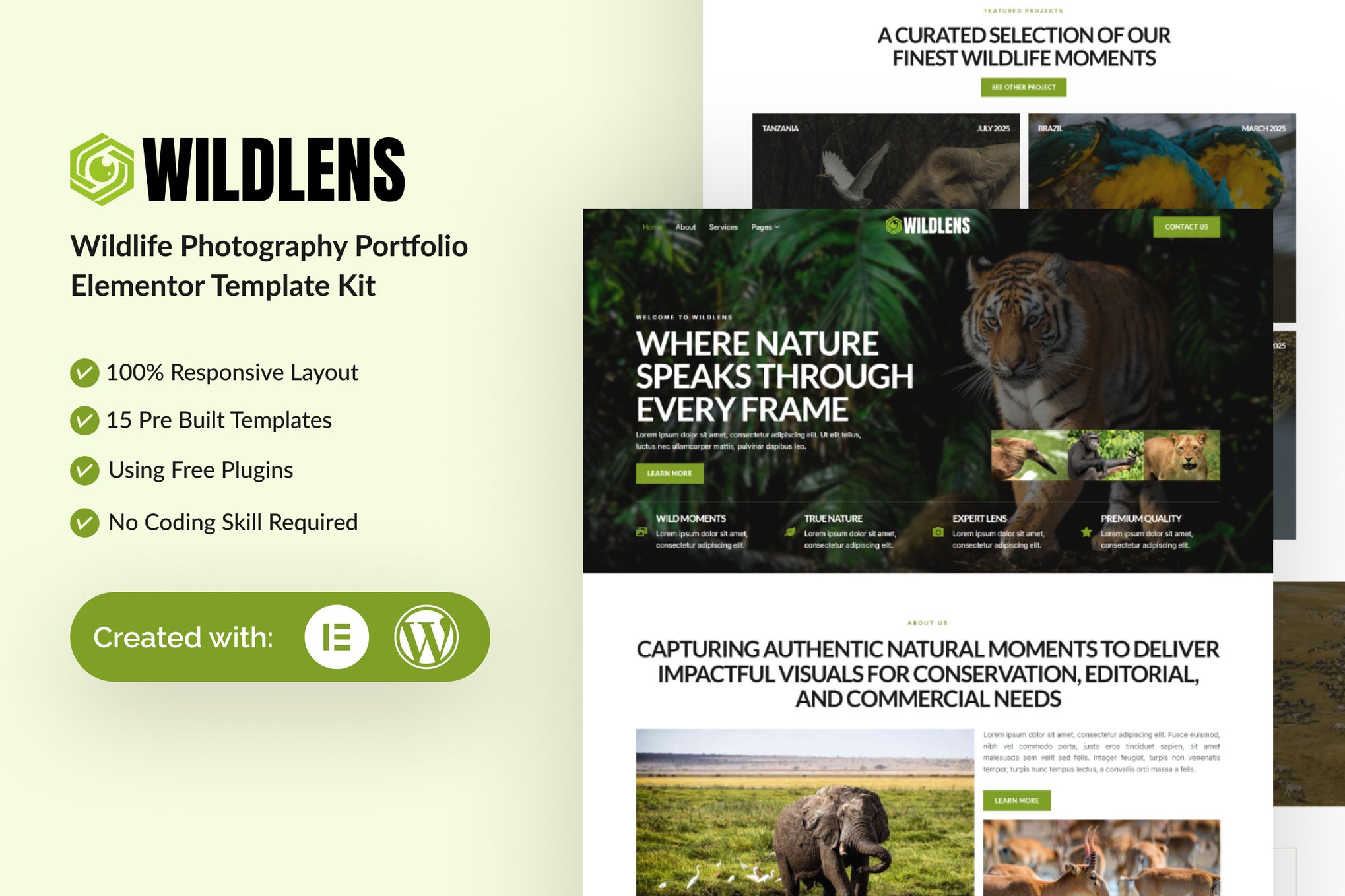 Wildlens - Wildlife Photography Portfolio Elementor Template — Elementor template kit cover