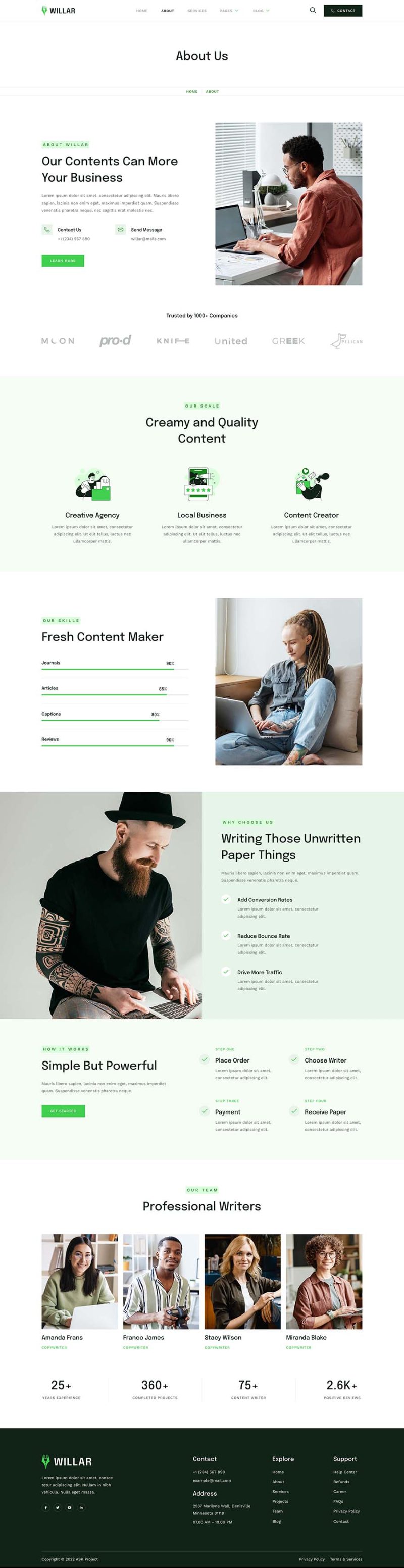 About — Willar - Content Copywriting Services Elementor Template