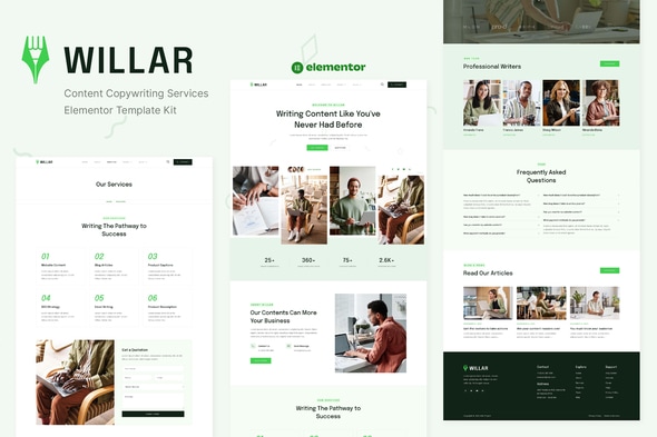 Willar - Content Copywriting Services Elementor Template — Elementor template kit cover