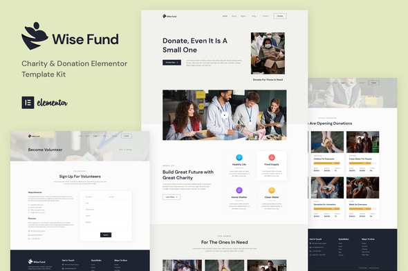 Wise Fund - Charity & Donation Elementor Template — Elementor template kit cover