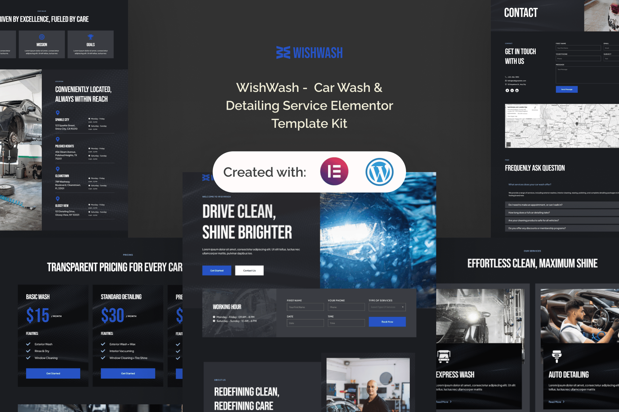 WishWash - Car Wash & Detailing Service Elementor Template — Elementor template kit cover