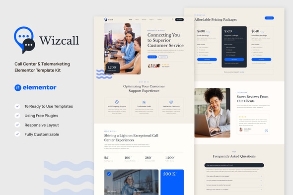 Wizcall - Call Center & Telemarketing Elementor Template — Elementor template kit cover