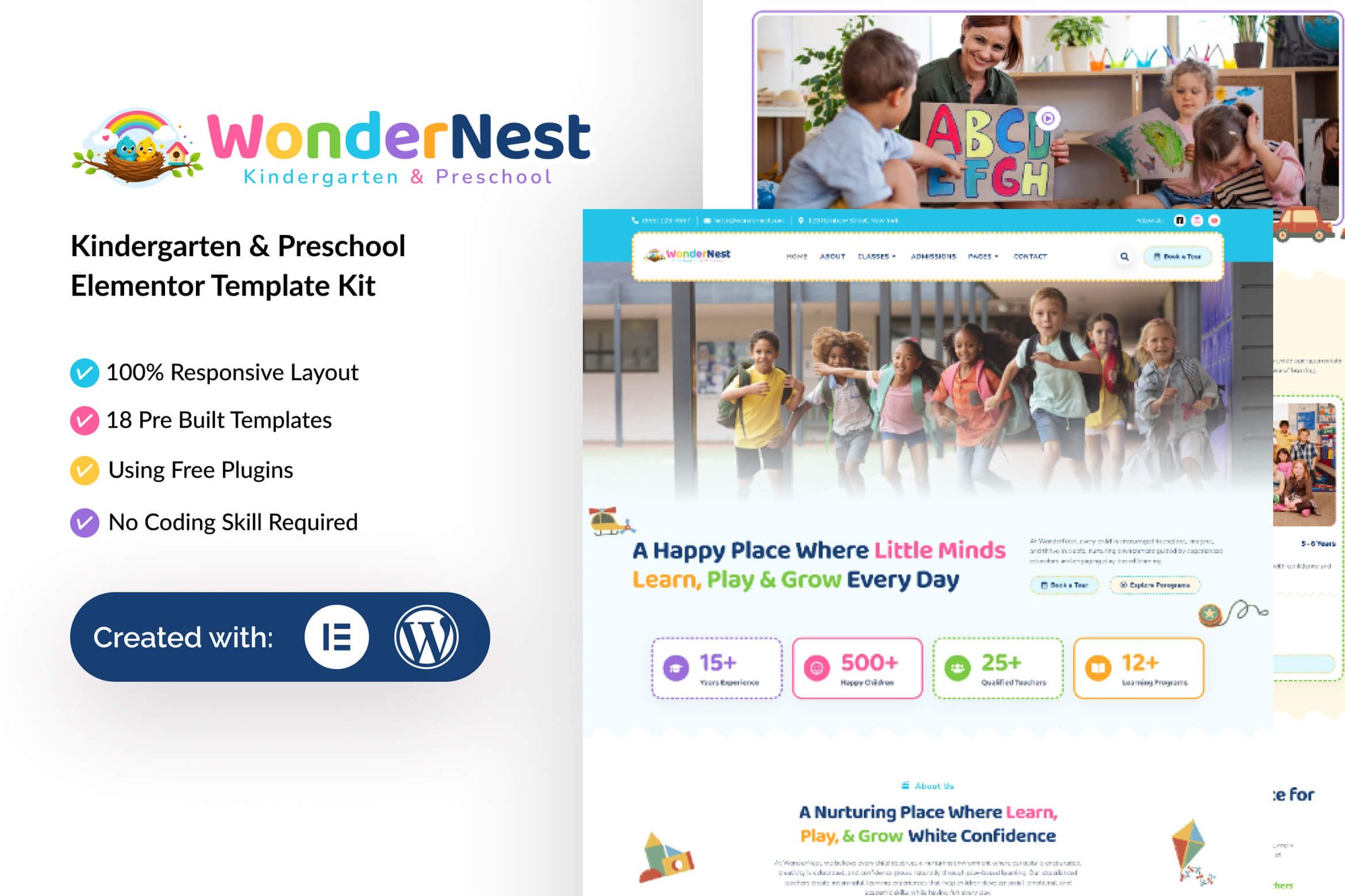 WonderNest - Kindergarten & Preschool Elementor Template — Elementor template kit cover