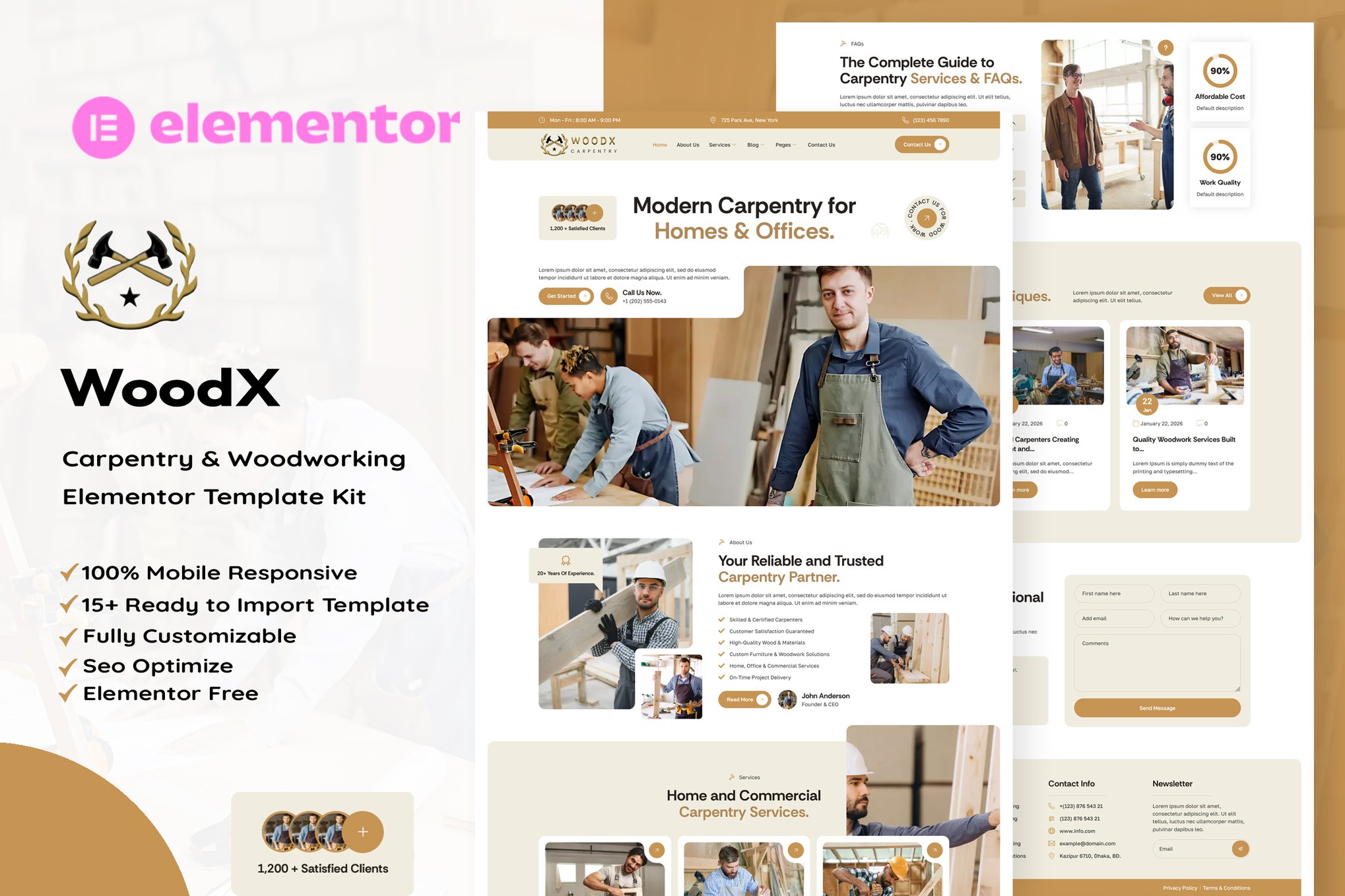 Woodx - Carpentry & Woodworking Elementor Template — Elementor template kit cover