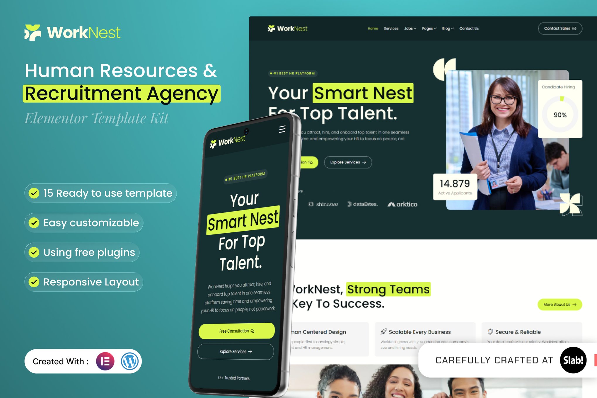 Worknest - Human Resources & Recruitment Agency Elementor Template — Elementor template kit cover
