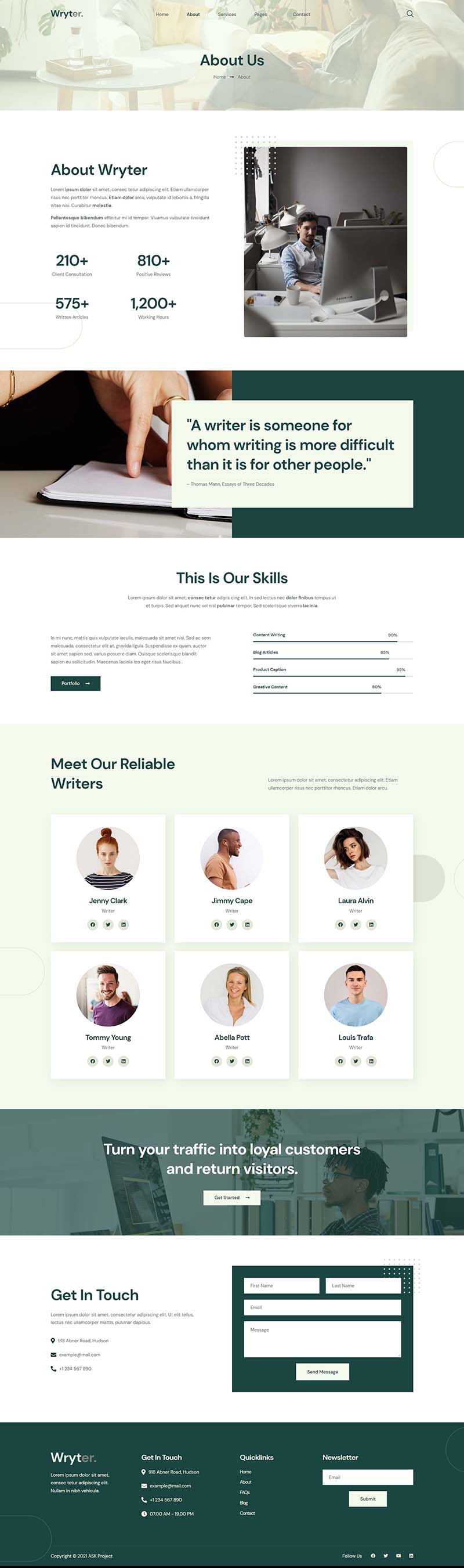 About — Wryter - Content Copywriting Services Elementor Template