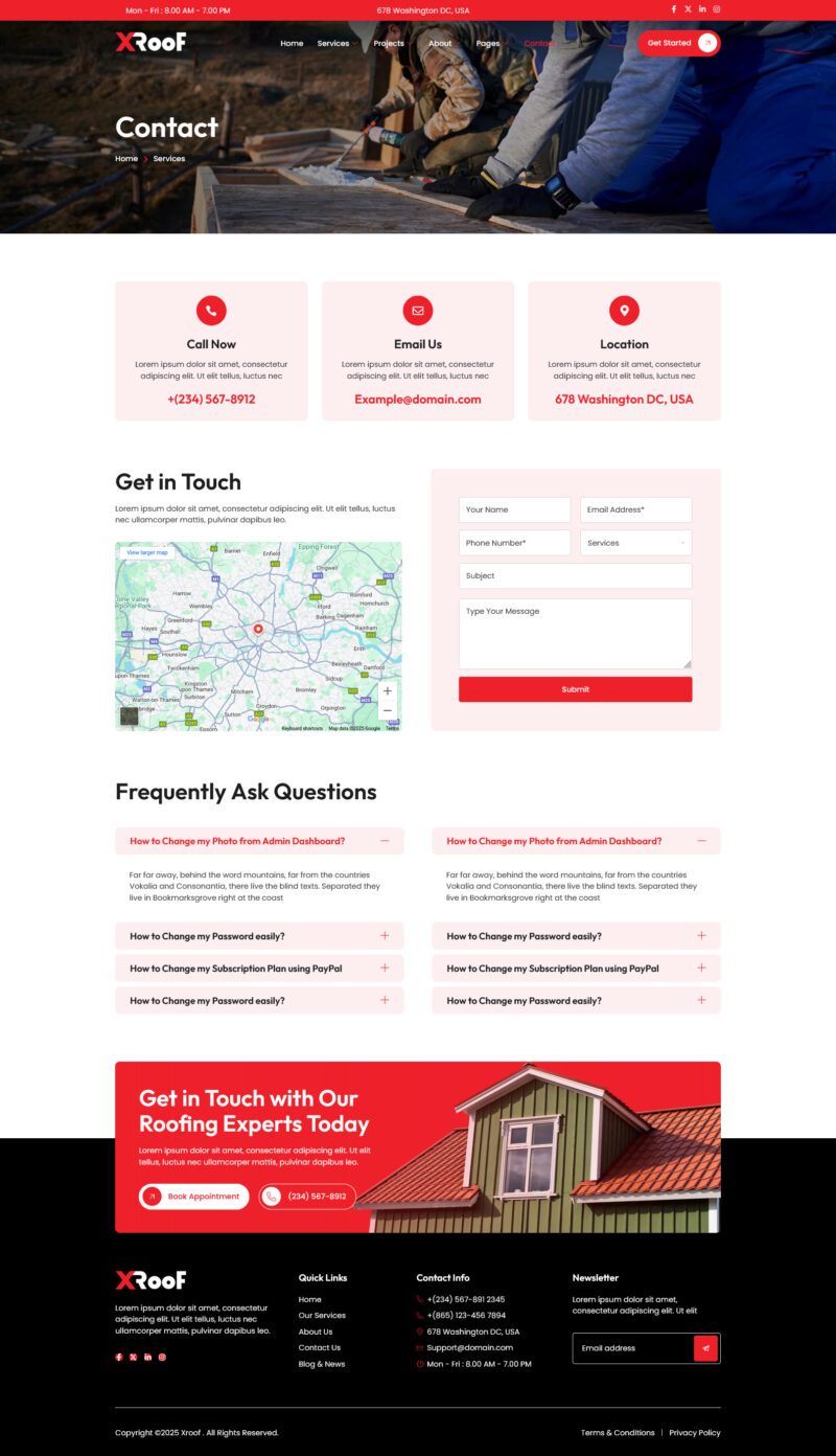 Contact — XRoof - Roofing Services Elementor Template