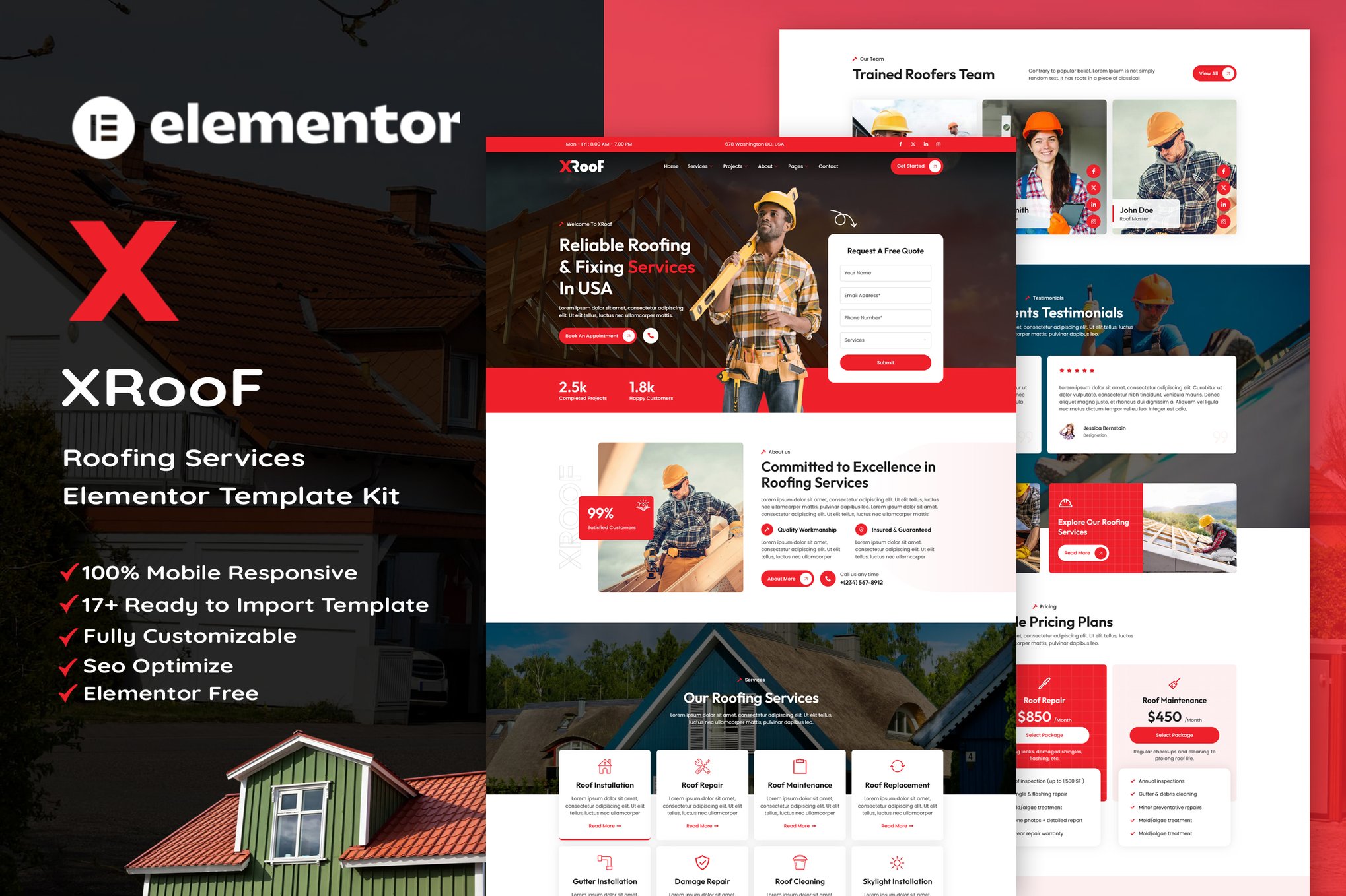XRoof - Roofing Services Elementor Template — Elementor template kit cover