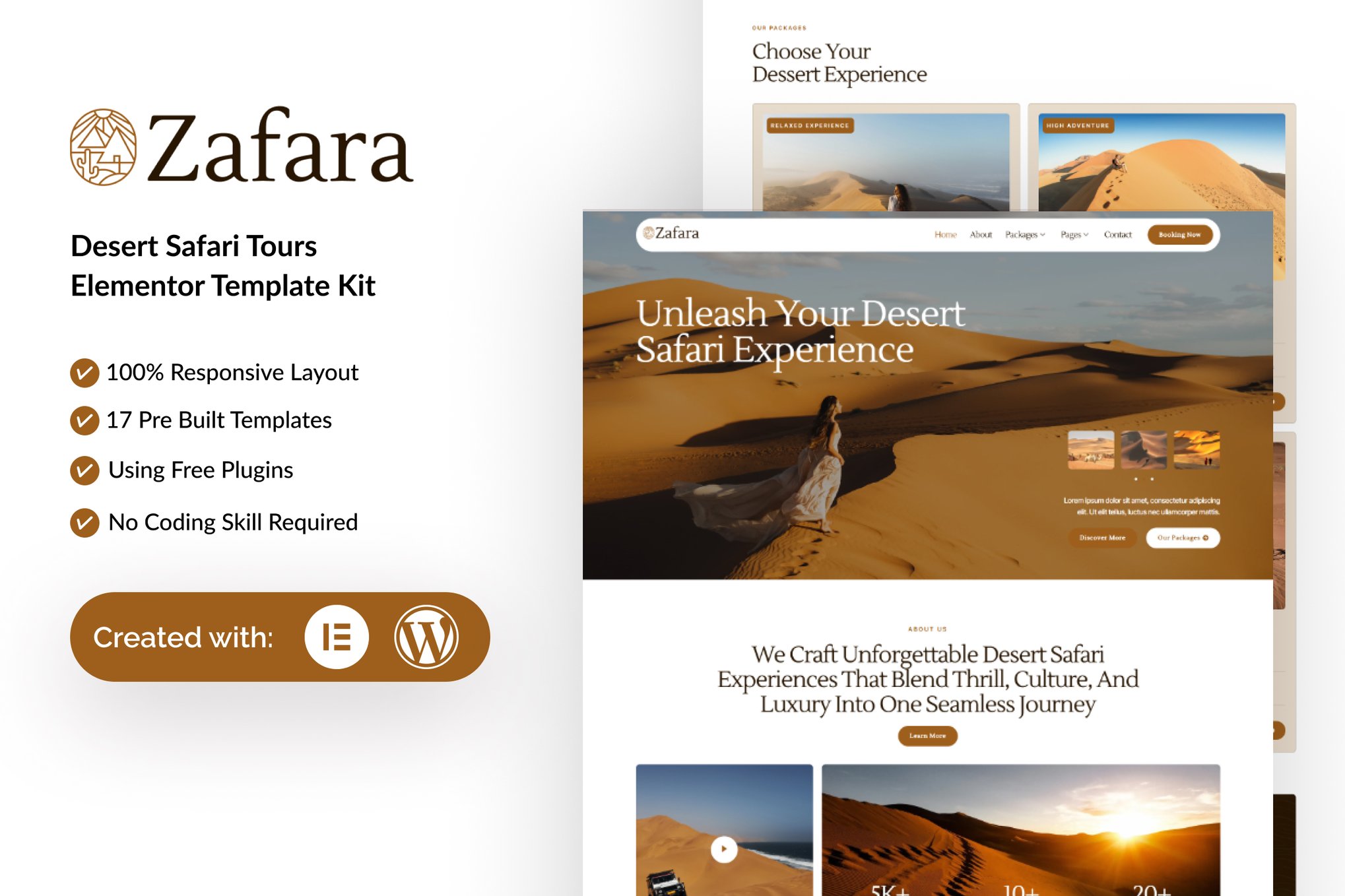 Zafara - Desert Safari Tours Elementor Template — Elementor template kit cover