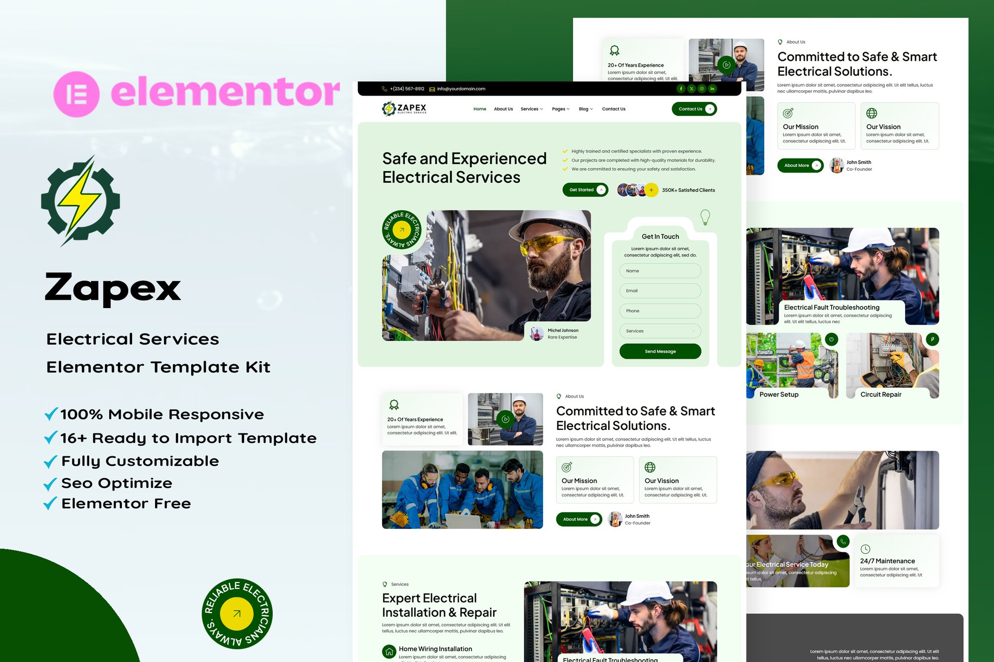 Zapex - Electrical Services Elementor Template — Elementor template kit cover