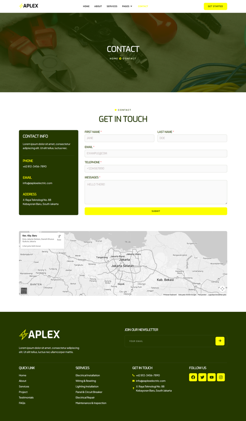 Contact — Zaplex - Electrician & Electrical Services Elementor Template