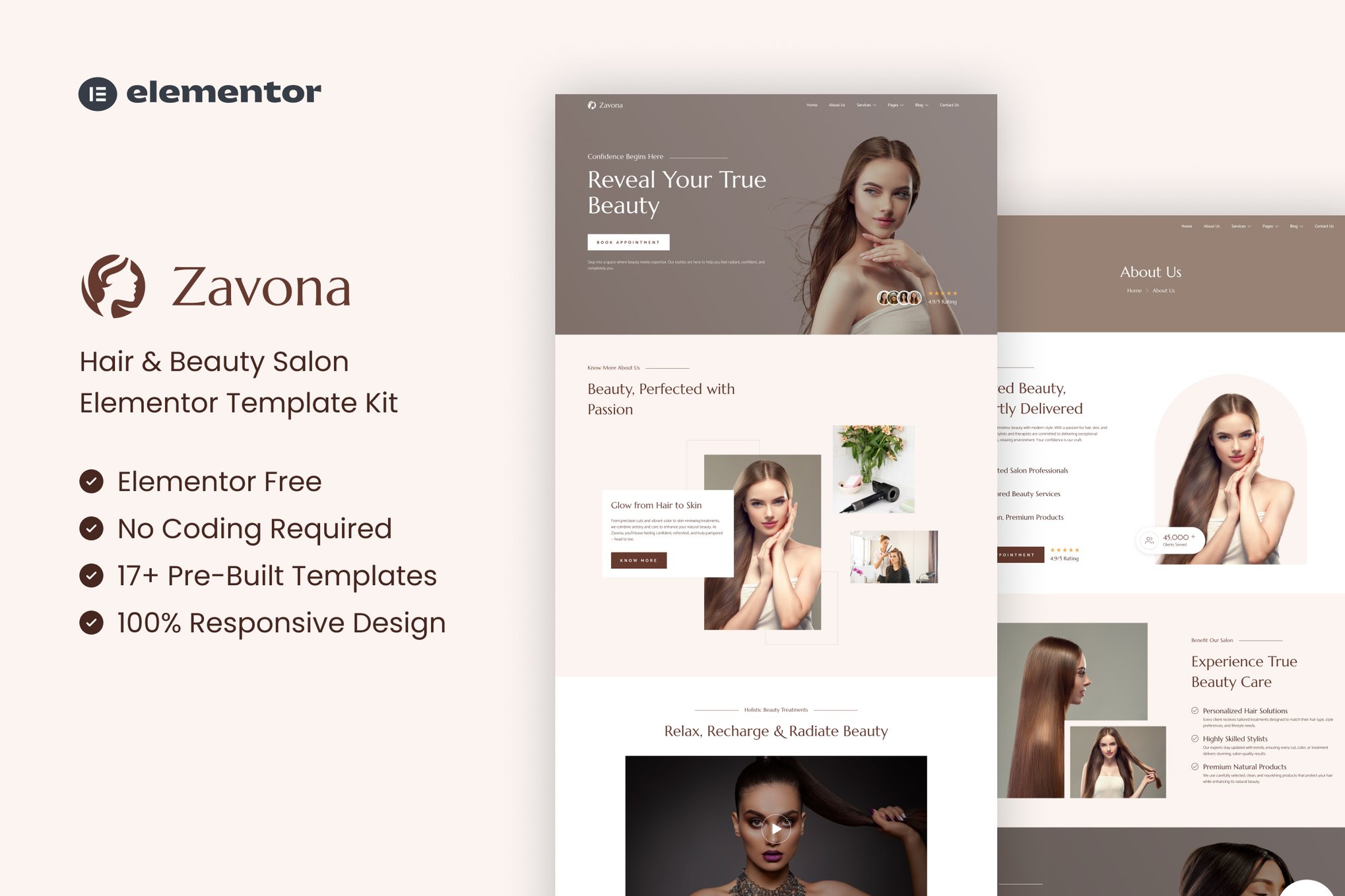 Zavona - Hair & Beauty Salon Elementor Template — Elementor template kit cover