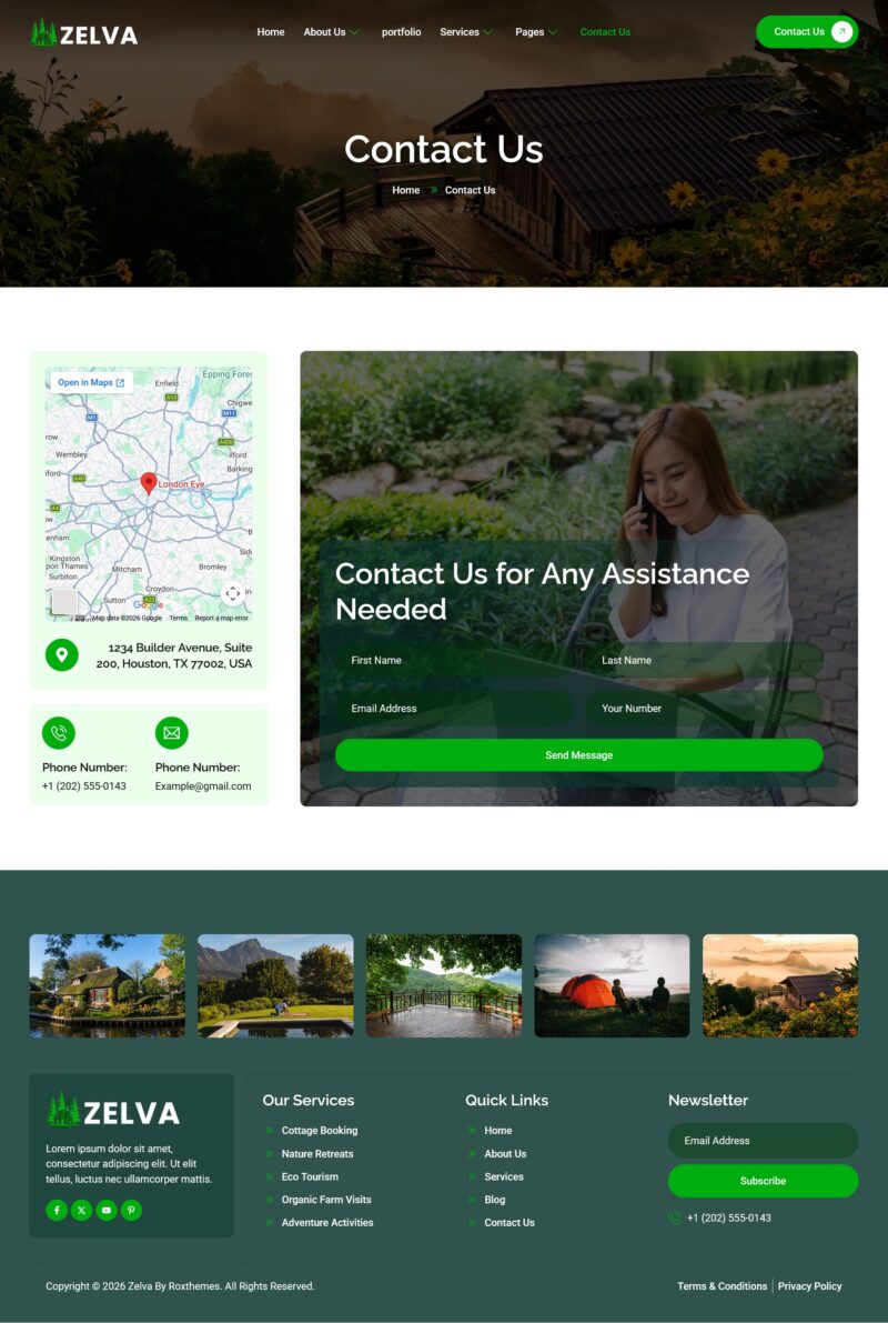 Contact Us — Zelva - Nature Cottage Elementor Template