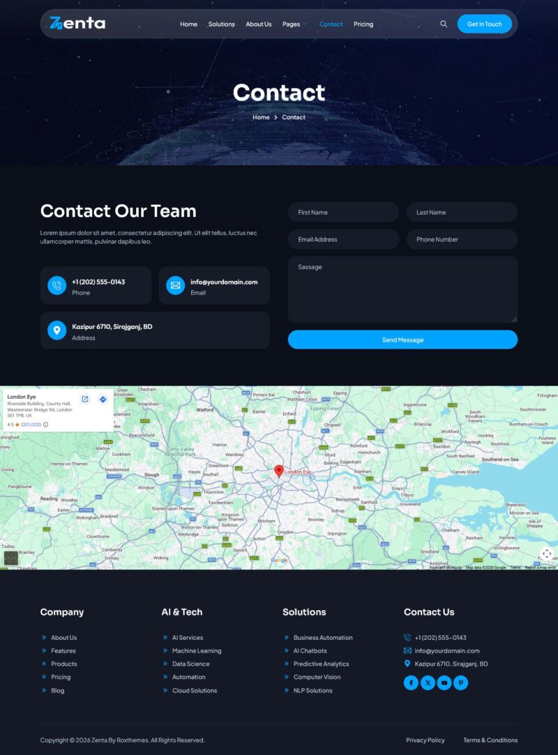 Contact — Zenta - AI & Tech Startup Elementor Template