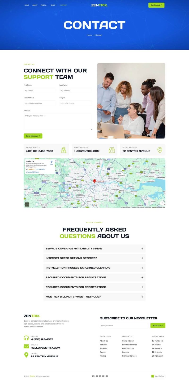 Contact — Zentrix - Broadband & Internet Provider Elementor Template