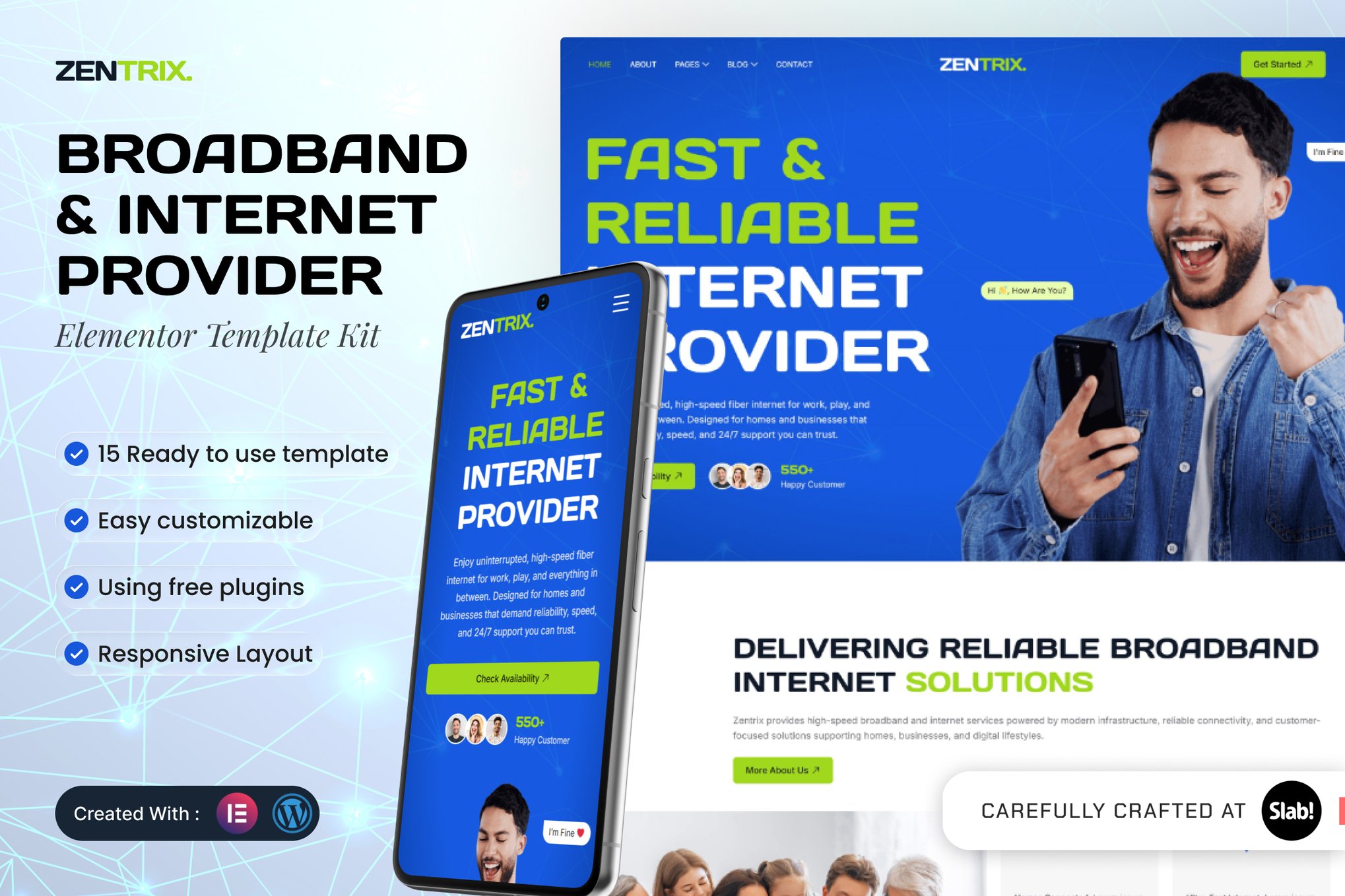Zentrix - Broadband & Internet Provider Elementor Template — Elementor template kit cover
