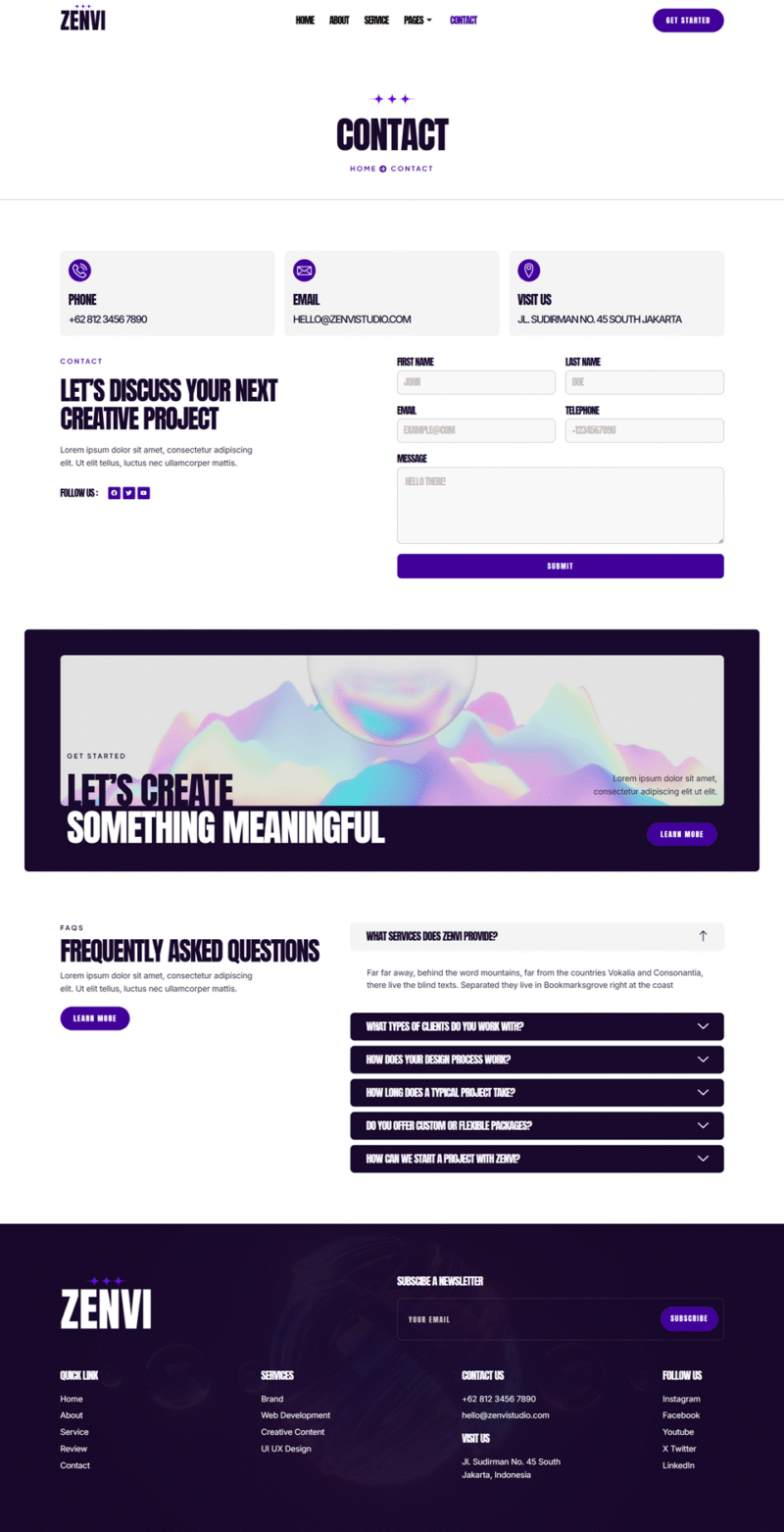 Contact — Zenvi - Creative Agency & Portfolio Elementor Template