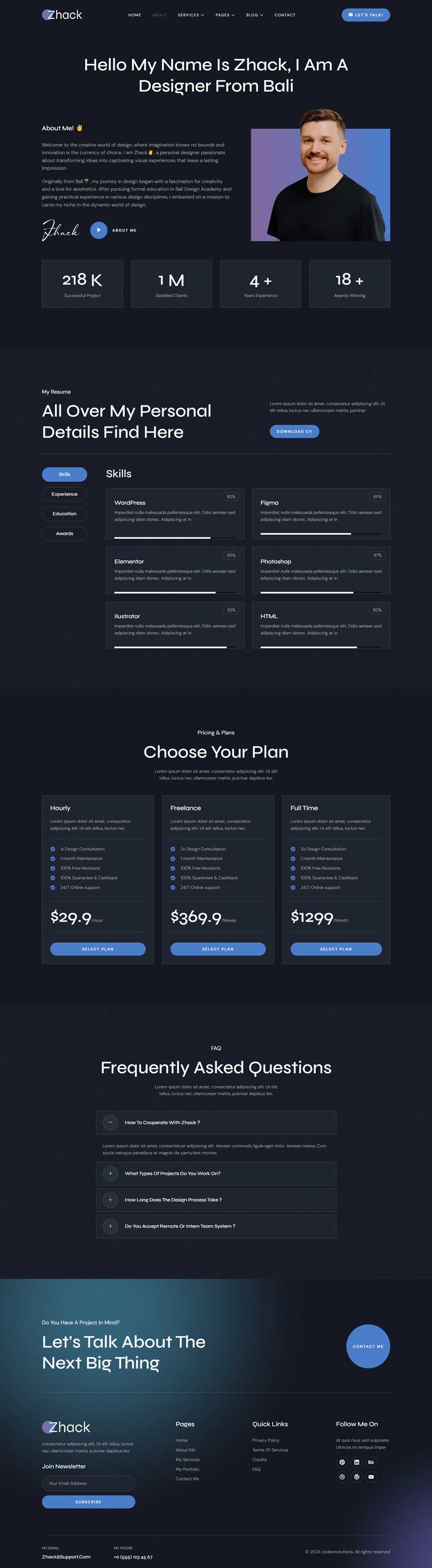 About — Zhack - Personal Portfolio & Resume Elementor Template