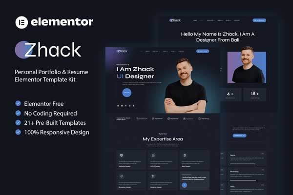 Zhack - Personal Portfolio & Resume Elementor Template — Elementor template kit cover