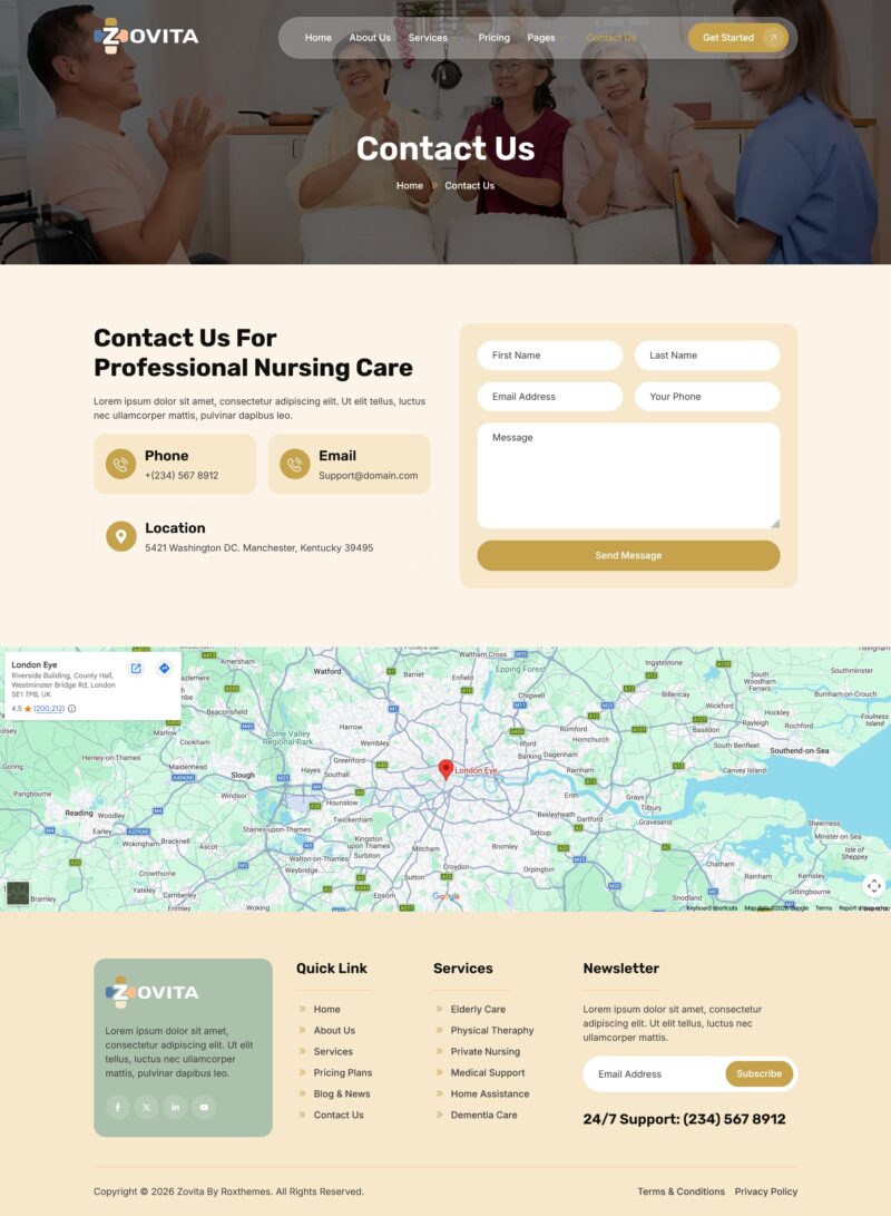 Contact Us — Zovita - Home Care & Private Nursing Elementor Template