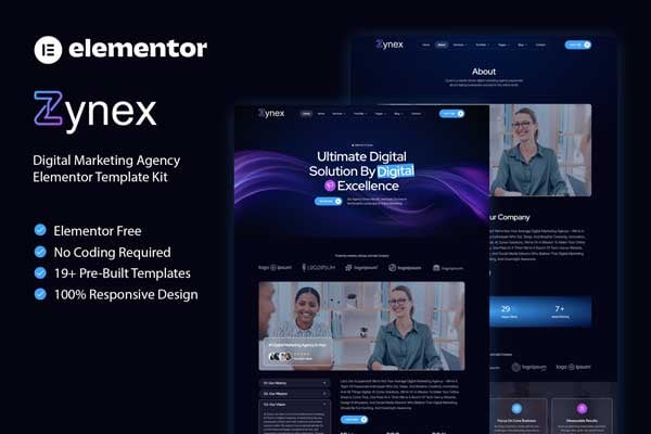 Zynex - Digital Marketing Agency Elementor Template — Elementor template kit cover